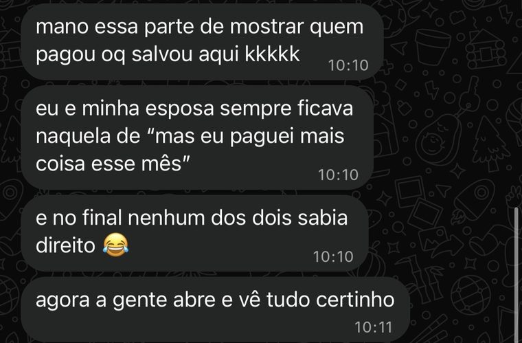 Cliente diz que ver quem pagou acabou com a discussão de quem gastou mais no mês